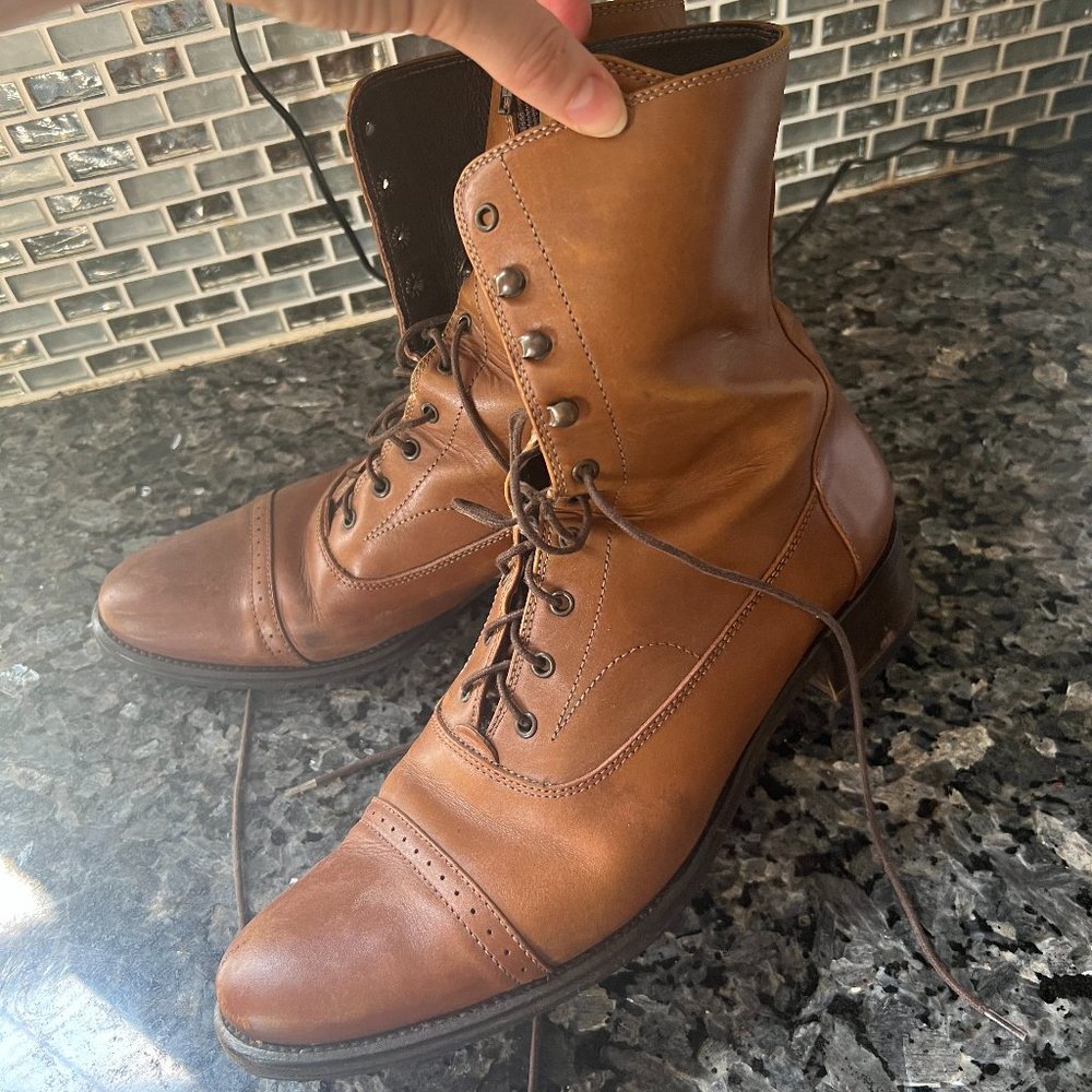 GORGEOUS REAL ITALIAN LEATHER VICTORIAN LACE UP COMBAT BOOTS WOMENS 37